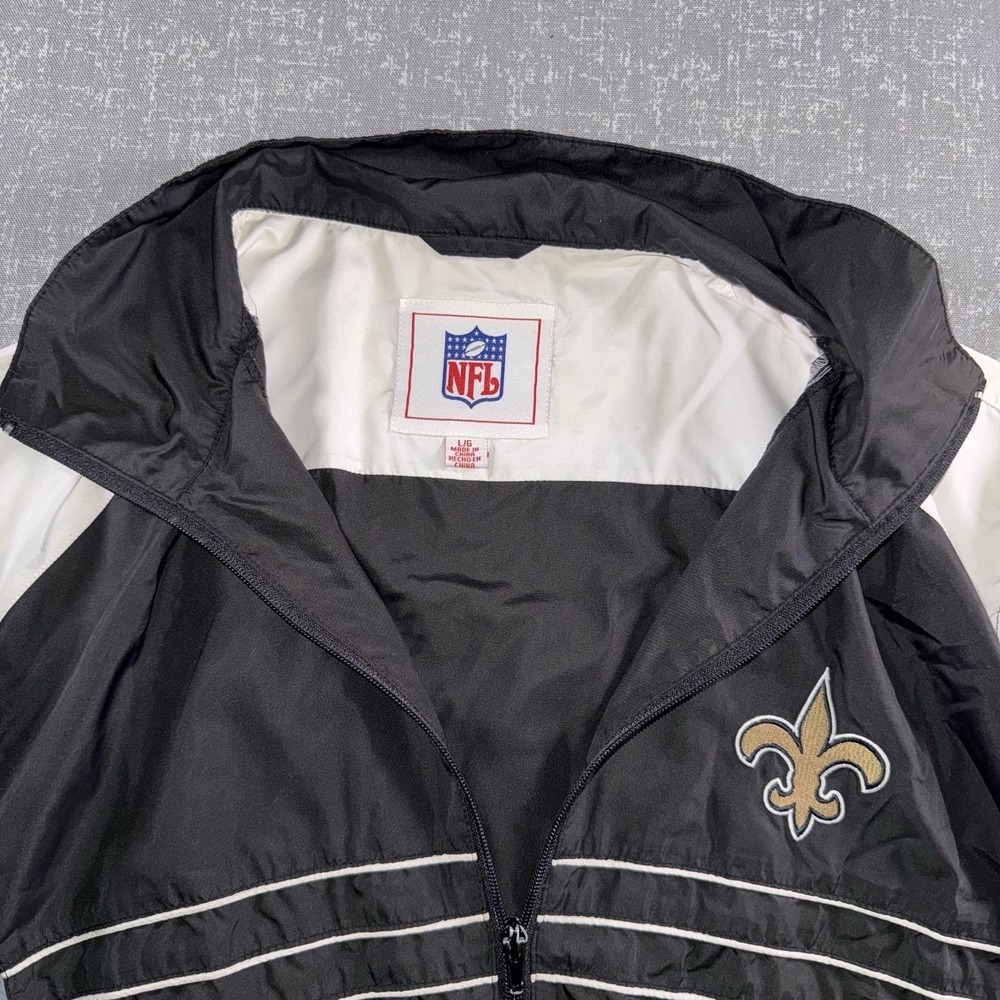 New Orleans Saints Jacket Mens Large Black NFL Football Windbreaker Full Zip‎ - Picture 8 of 11